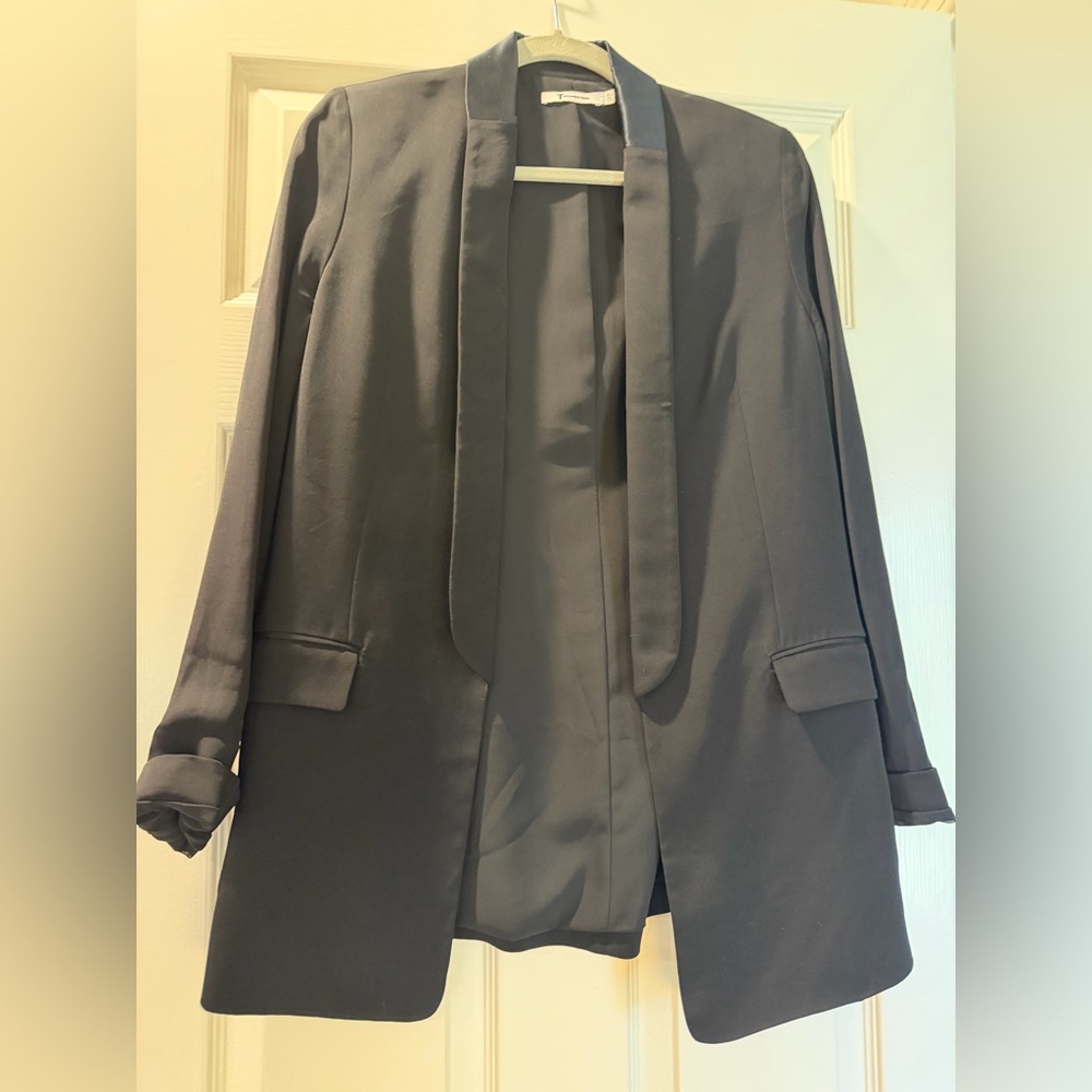Women's Black Open Drape Front Blazer